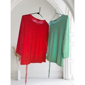 Basic Editions Womens Red and Green Textured Long Sleeve‎ bundle Tunic Tops S/C